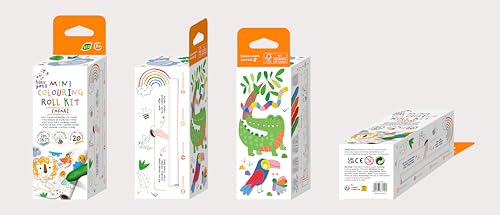 Haku Yoka 6303119 Wachsmal-Set, Mini-Malrolle Safari, Papierrolle mit Ausmalmotiven und 4 bunten Wachsmalkreiden inkl. 20 Stickern, für Kinder ab 3 Jahren von Haku Yoka