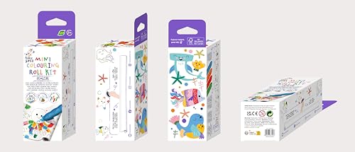 Haku Yoka 6303120 Wachsmal-Set, Mini-Malrolle Sealife, Papierrolle mit Ausmalmotiven und 4 bunten Wachsmalkreiden inkl. 20 Stickern, für Kinder ab 3 Jahren von Haku Yoka