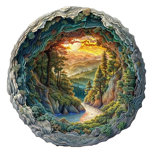 Holzpuzzle Erwachsene und Kinder, 3D Cave Forest Kreisförmige Einzigartige Puzzle, Holz Puzzle Erwachsene Mit Geschenkbox Aus Holz (M-200 Stück) von Hakumata