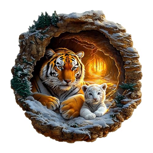 Holzpuzzle Erwachsene und Kinder, 3D Tiger Family-2 Kreisförmige Einzigartige Puzzle, Holz Puzzle Erwachsene Mit Geschenkbox Aus Holz (M-200 Stück) von Hakumata