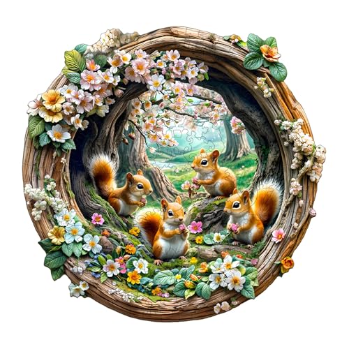 Holzpuzzle Erwachsene und Kinder, 3D Spring Squirrel Kreisförmige Einzigartige Puzzle, Holz Puzzle Erwachsene Mit Geschenkbox Aus Holz (M-200 Stück) von Hakumata