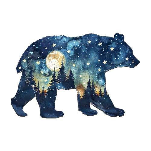 Holzpuzzle Erwachsene und Kinder, Astral Bear Unregelmäßige Einzigartige Puzzle, Holz Puzzle Erwachsene Mit Geschenkbox Aus Holz (M-145 Stück) von Hakumata