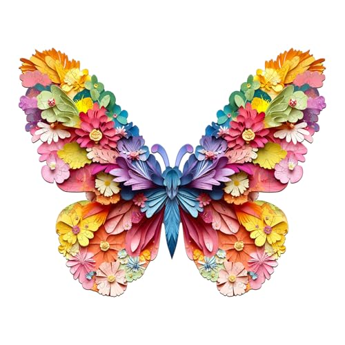 Holzpuzzles für Erwachsene und Kinder, 155 Teile Holzpuzzle Erwachsene, Unregelmäßige Einzigartige Puzzle, Wooden Puzzle 3D Colorful Butterfly, Holz Puzzle Mit Geschenkbox Aus Holz von Hakumata