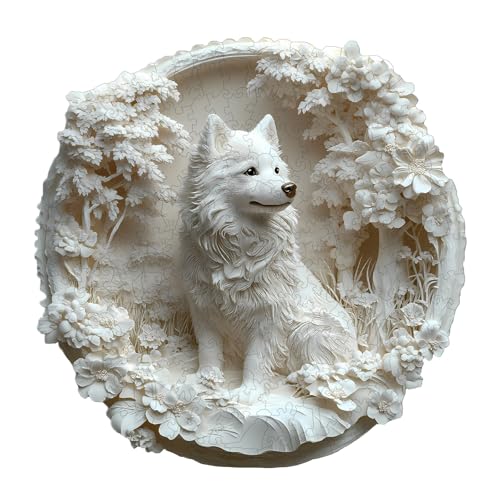 Holzpuzzle Erwachsene und Kinder, 3D Paper Samoyed Kreisförmige Einzigartige Puzzle, Holz Puzzle Erwachsene Mit Geschenkbox Aus Holz (M-200 Stück) von Hakumata