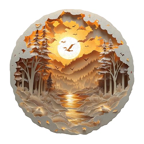 Holzpuzzles für Erwachsene und Kinder, 200 Teile Holzpuzzle Erwachsene, Kreisförmige Einzigartige Puzzle, Wooden Puzzle 3D Paper Scenery, Holz Puzzle Mit Geschenkbox Aus Holz von Hakumata