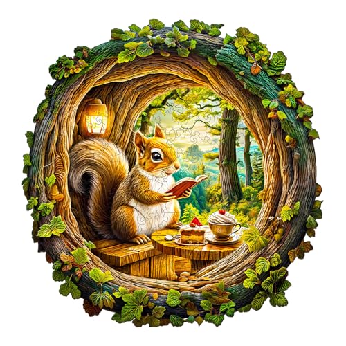 Holzpuzzles für Erwachsene und Kinder, 200 Teile Holzpuzzle Erwachsene, Kreisförmige Einzigartige Puzzle, Wooden Puzzle 3D Squirrel in The cave-1, Holz Puzzle Mit Geschenkbox Aus Holz von Hakumata