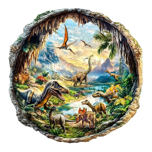 Holzpuzzles für Erwachsene und Kinder, 200 Teile Holzpuzzle Erwachsene, Kreisförmige Einzigartige Puzzle, Wooden Puzzle 3D cave Jurassic, Holz Puzzle Mit Geschenkbox Aus Holz von Hakumata