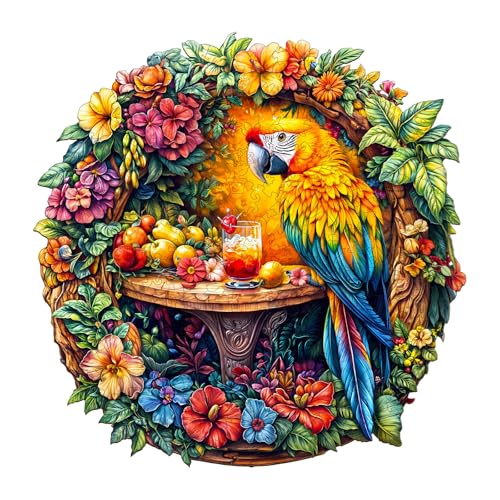 Holzpuzzle Erwachsene und Kinder, The Parrot's Tea-2 Kreisförmige Einzigartige Puzzle, Holz Puzzle Erwachsene Mit Geschenkbox Aus Holz (M-200 Stück) von Hakumata