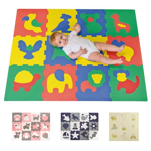 Attraktive Puzzlematte Baby 1,2 x 0,9 m Safari Tiere – 12 Platten à 30x30cm – 20% dickere & weichere Spielmatte – schadstofffreie, geruchlose, Pflegeleichte Baby Krabbelmatte – plastikfreie Verpackung von Hakuna Matte