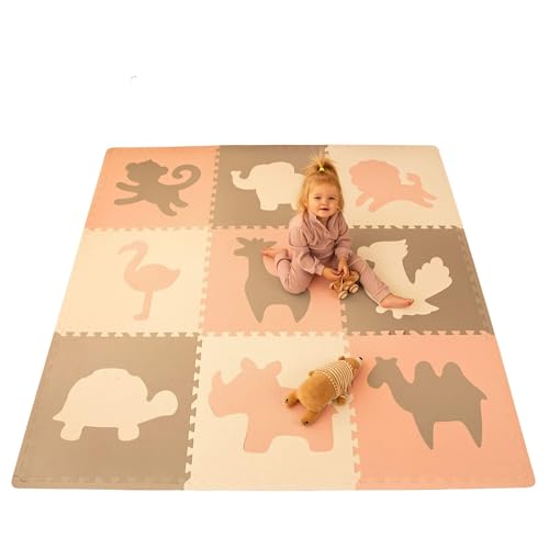 Stylische Puzzlematte Baby 1,8 x 1,8 m Afrika, 9 XXL-Platten à 60x60cm – 20% dickere & weichere Puzzlematte für Kinder – schadstofffreie, geruchlose, Pflegeleichte Baby Krabbelmatte, Puzzlematte Boden von Hakuna Matte