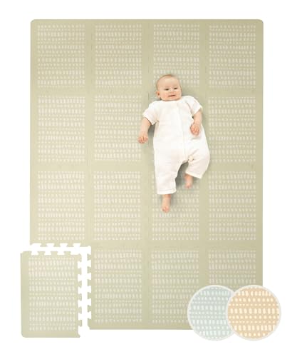 Stylische Puzzlematte Baby 1,7x1,2m Hygge Beige – 16 XL-Platten mit Kanten – Dicke & weiche Baby Spielmatte – schadstofffreie, geruchlose, Pflegeleichte Krabbelmatte – plastikfreie Verpackung von Hakuna Matte