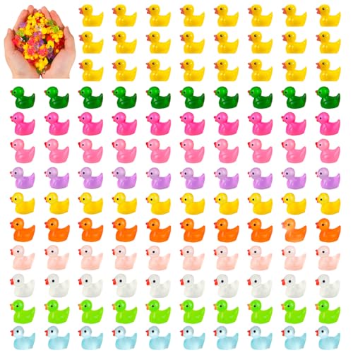 Halinuia 200 Stück Mini Harz Enten Leuchtende Mini Enten Figuren Miniatur Enten Mini Resin Ducks Tiere Figuren für Miniaturfiguren DIY-Zubehör Handwerk Puppenhaus (10 Farben) von Halinuia