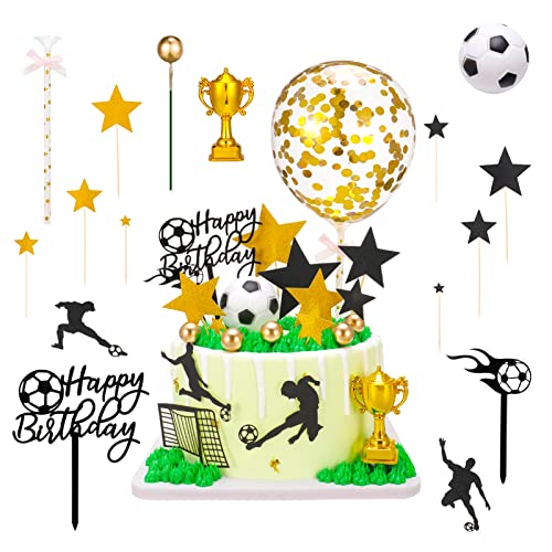 Halinuia 30 Stück Dekoration Torte Fußball Figur Fußballer Deko Kuchen Geburtstag Fußball Happy Birthday Dekoration Geburtstag für Fußballparty Fußballfans Jungen und Mädchen von Halinuia