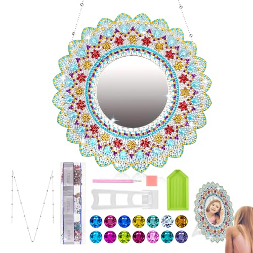 Halinuia Diamond Painting Spiegel Bastelset Kinder Mandala Kosmetikspiegel, Geschenk Mädchen 6 7 8 9 10 11 12 Jahre, Basteln Mädchen 8-10 Jahre Geburtstagsgeschenk ab 5-12 Jahre von Halinuia