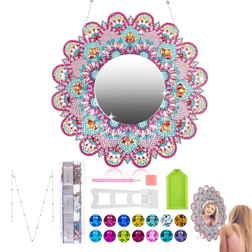 Halinuia Diamond Painting Spiegel Bastelset Kinder Mandala Kosmetikspiegel, Geschenk Mädchen 6 7 8 9 10 11 12 Jahre, Basteln Mädchen 8-10 Jahre Geburtstagsgeschenk ab 5-12 Jahre von Halinuia