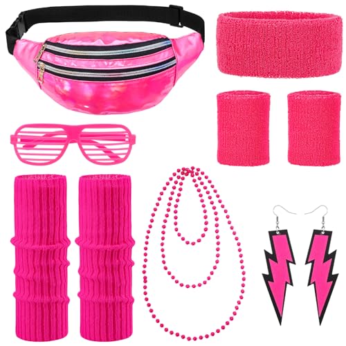 Halinuia 80er Jahre Outfit Damen 90er Jahre Outfit Damen Kostüm 80er Kostüm Aerobic Outfit 80er 90er Accessoires für Kleidung Neon Party Retro Abend von Halinuia