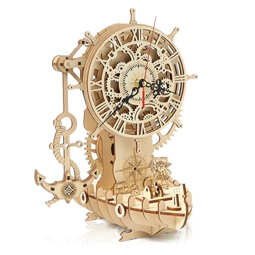 Hallisun 3D Holzpuzzle für Erwachsene, 3D Holzpuzzle Uhr Mechanischer Modellbausatz, Holz Uhr Bausatz mit Piratenschiff, Vintage Konstruktions Bastelset, DIY Weihnachtsgeburtstagsgeschenke 123 Teile Hallisun 3D Holzpuzzle für Erwachsene, 3D Holzpuzzle Uhr Mechanischer Modellbausatz, Holz Uhr Bausatz mit Piratenschiff, Vintage Konstruktions Bastelset, DIY Weihnachtsgeburtstagsgeschenke 123 Teile von Hallisun