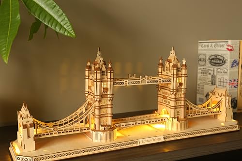 Hallisun 3D Holzpuzzle für Erwachsene, London Tower Bridge Holzarchitektur Modellbausatz, Britische Souvenirs Mechanisches Holz DIY Spielzeug, Heimdeko Weihnachts und Geburtstagsgeschenk 450 Teile von Hallisun