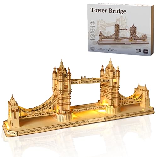 Hallisun 3D Holzpuzzle für Erwachsene, London Tower Bridge Holzarchitektur Modellbausatz, Britische Souvenirs Mechanisches Holz DIY Spielzeug, Heimdeko Weihnachts und Geburtstagsgeschenk 450 Teile von Hallisun