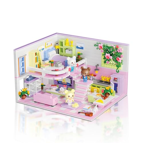 Hallisun Friends Haus Baustein Set, Friends Wohnung Mini Block Modellbausatz, DIY Karikatur Modular Modernes Haus Konstruktions Spielzeug, Geschenkidee für Jungen und Mädchen ab 8 Jahren, 1110 Stück von Hallisun