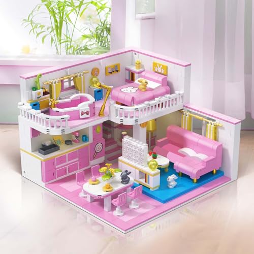 Hallisun Friends Haus Baustein Set, Friends Wohnung Mini Block Modellbausatz, DIY Karikatur Modular Modernes Haus Konstruktions Spielzeug, Geschenkidee für Jungen und Mädchen ab 8 Jahren, 1096 Stück von Hallisun