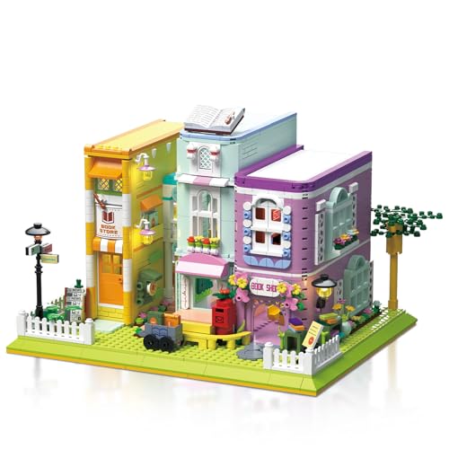 Hallisun Kaffee Buchhandlung Bauklötze Set, Buchladen Mini Baustein Bausatz, Streetscape Creative Construction Blocks Set, für Kinder ab 8 Jahren, Jungen und Mädchen, Bildungsspielzeug, 1699 Stück von Hallisun