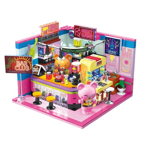 Hallisun Friends Haus Baustein Set, City Bar Club Mini Block Modellbausatz, DIY Modular Kneipe Straßenansicht Konstruktions Spielzeug, Geschenkidee für Kinder Jungen und Mädchen ab 6 Jahren 602 Stück von Hallisun