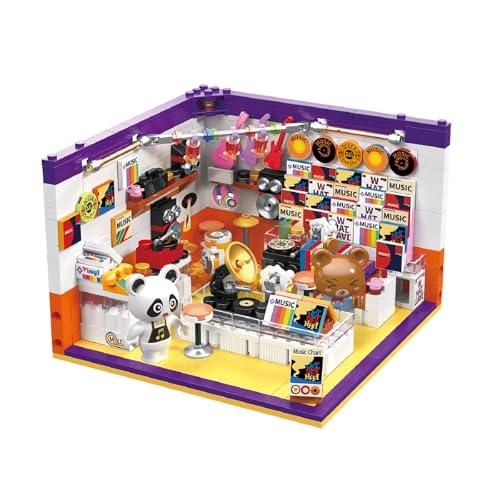 Hallisun Friends Haus Baustein Set, Plattenladen Mini Block Modellbausatz, DIY Modular Plattenladen Straßenansicht Konstruktions Spielzeug, Geschenkidee für Jungen und Mädchen ab 6 Jahren, 554 Stück von Hallisun