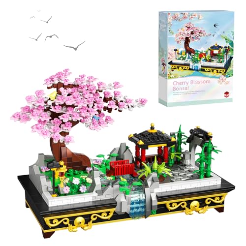 Hallisun Kirschblüten Bonsai Baum Baustein Set, DIY Sakura Baumhaus Mini Baustein, Kreativer Kirschbaum Modellbausatz, Kirschblüten Botanische Sammlung für Erwachsene, Kinder ab 8 Jahren, 1008 Teile von Hallisun