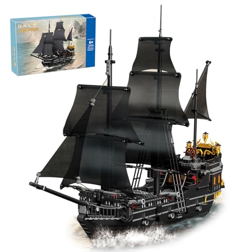 Hallisun Piratenschiff Bausteinspielzeug, Mini Bausteinset, Schwarzes Boot Piratenschiff Konstruktionsset, Geschenk für Piratenschiff Liebhaber für Erwachsene Jungen Mädchen ab 8 Jahren, 1366 Teile von Hallisun