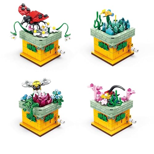 Hallisun Spielzeug Baustein, Insekten Blumen Kollektion, 4 in 1 Modellbausatz kreative Insekten Baustein Sets, Hobby Weihnachts und Geburtstagsgeschenk für Naturliebhaber Kinder ab 8 Jahren 661 Teile von Hallisun