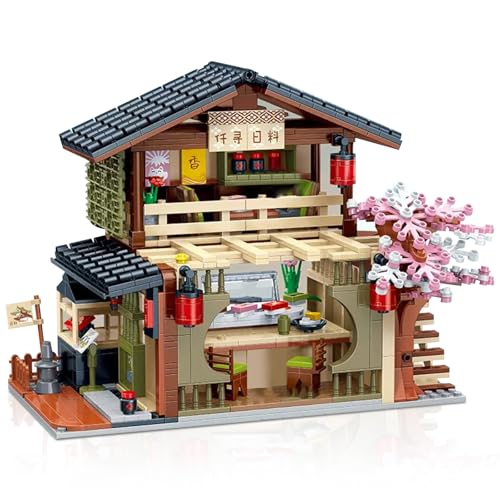 Hallisun Spielzeug Baustein, Sushi Laden Modellbausatz, kompatibler Baustein, Haus im japanischen Stil, Stadtansicht, Geburtstagsgeschenk für Erwachsene Kinder ab 8 Jahren, 763 Teile von Hallisun