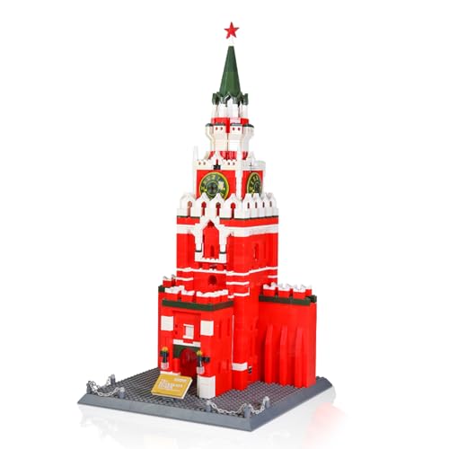 Hallisun Spielzeug Baustein Set, Moskauer Spasskaja Glockenturm, Baustein in normaler Größe, weltberühmte Architektur Weihnachts und Geburtstagsgeschenk für Erwachsene Kinder ab 8 Jahren 1047 Teile von Hallisun