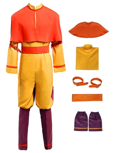 Hallojojo Aang Cosplay Kostüm Gelb Herren Anime Avatar Aang Verkleidung Kung Fu Uniform Weihnachten Halloween Karneval Party Fancy Kostüm für Erwachsene von Hallojojo