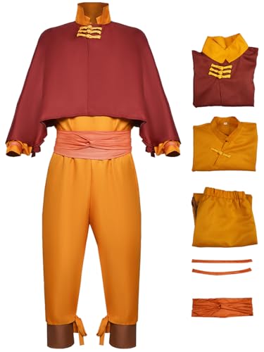 Hallojojo Aang Cosplay Kostüm Herren Anime Avatar Aang Verkleidung Kung Fu Uniform Weihnachten Halloween Karneval Party Fancy Kostüm für Erwachsene von Hallojojo