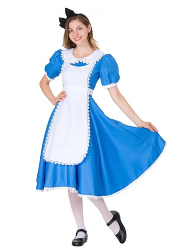 Hallojojo Alice Cosplay Kostüm mit Stirnband French Maid Dress Alice Verkleidung Lolita Kleid Dienstmädchen Kostüm Weihnachten Halloween Karneval Party Bühnenauftritt Kostüm für Erwachsene von Hallojojo