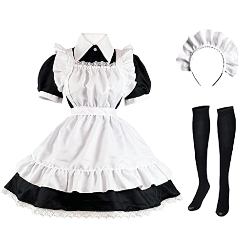 Hallojojo Britisches Maid Dress Anime Maid Kleid mit Katzenohr Set Dienstmädchen Kostüm Niedliche Lolita Kleid Halloween Karneval Cosplay Maid Kostüm von Hallojojo