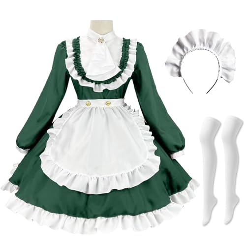 Hallojojo Britisches Maid Dress Damen Anime Outfit Maid Kleid Niedliche Lolita Kleid Dienstmädchen Kostüm für Café Restaurant Halloween Karneval Cosplay Maid Kostüm Komplettes Set Größe S-5XL von Hallojojo