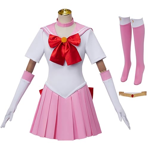 Hallojojo Chibiusa Cosplay Outfit Damen Anime Sailor Moon Kostüm Set Small Lady Verkleidung Japanisch Matrosen Uniform Weihnachten Halloween Karneval Party Bühnenauftritt Kostüm Rosa von Hallojojo