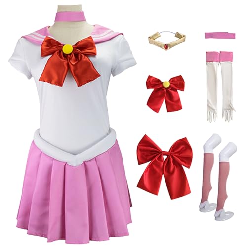 Hallojojo Damen Anime Sailor Moon Kostüm Set Chibiusa Cosplay Outfit Small Lady Verkleidung Japanisch Matrosen Uniform Weihnachten Halloween Karneval Party Bühnenauftritt Kostüm Rosa von Hallojojo