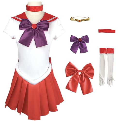 Hallojojo Damen Anime Sailor Moon Kostüm Set Hino Rei Cosplay Outfit Sailor Mars Verkleidung Japanisch Matrosen Uniform Weihnachten Halloween Karneval Party Bühnenauftritt Kostüm Rot von Hallojojo