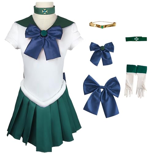 Hallojojo Damen Anime Sailor Moon Kostüm Set KaiOu Michiru Cosplay Outfit Sailor Neptune Verkleidung Japanisch Matrosen Uniform Weihnachten Halloween Karneval Party Bühnenauftritt Kostüm Grün von Hallojojo