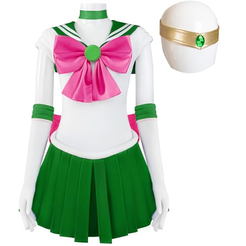 Hallojojo Damen Anime Sailor Moon Kostüm Set Kino Makoto Cosplay Outfit Sailor Jupiter Verkleidung Japanisch Matrosen Uniform Weihnachten Halloween Karneval Party Bühnenauftritt Kostüm Grün von Hallojojo