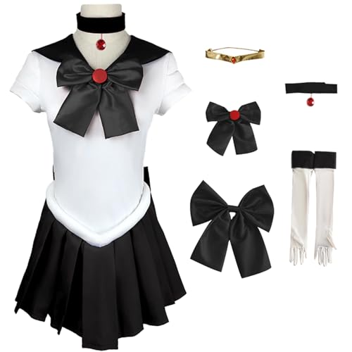 Hallojojo Damen Anime Sailor Moon Kostüm Set Meiou Setsuna Cosplay Outfit Sailor Pluto Verkleidung Japanisch Matrosen Uniform Weihnachten Halloween Karneval Party Bühnenauftritt Kostüm Schwarz von Hallojojo