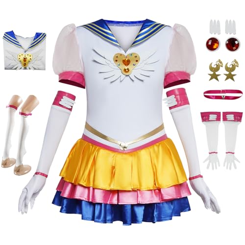 Hallojojo Damen Anime Sailor Moon Kostüm Set Tsukino Usagi Cosplay Outfit Sailor Moon Verkleidung Japanisch Matrosen Uniform Kampfanzug Weihnachten Halloween Karneval Party Bühnenauftritt Kostüm von Hallojojo