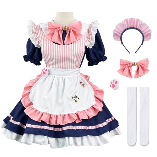 Hallojojo Damen French Maid Dress Anime Outfit Maid Cosplay Kleid Niedliche Lolita Kleid Dienstmädchen Kostüm für Café Restaurant Halloween Karneval Maid Kostüm Komplettes Set Größe S-5XL von Hallojojo