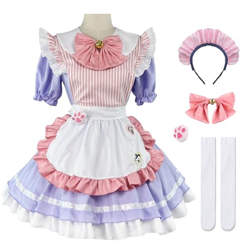 Hallojojo Damen French Maid Dress Anime Outfit Maid Cosplay Kleid Niedliche Lolita Kleid Dienstmädchen Kostüm für Café Restaurant Halloween Karneval Maid Kostüm Komplettes Set Größe S-5XL von Hallojojo