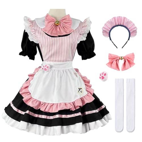 Hallojojo Damen French Maid Dress Anime Outfit Maid Cosplay Kleid Niedliche Lolita Kleid Dienstmädchen Kostüm für Café Restaurant Halloween Karneval Maid Kostüm Komplettes Set Größe S-5XL von Hallojojo