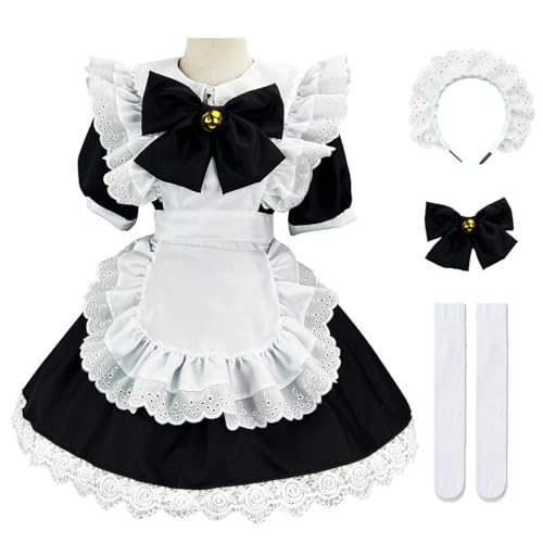 Hallojojo Damen French Maid Dress Anime Outfit Maid Cosplay Kleid Niedliche Lolita Kleid Dienstmädchen Kostüm für Café Restaurant Halloween Karneval Maid Kostüm Komplettes Set Größe S-5XL von Hallojojo