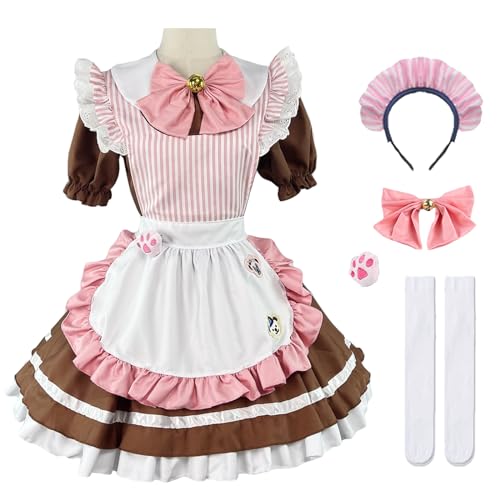 Hallojojo Damen French Maid Dress Anime Outfit Maid Cosplay Kleid Niedliche Lolita Kleid Dienstmädchen Kostüm für Café Restaurant Halloween Karneval Maid Kostüm Komplettes Set Größe S-5XL von Hallojojo